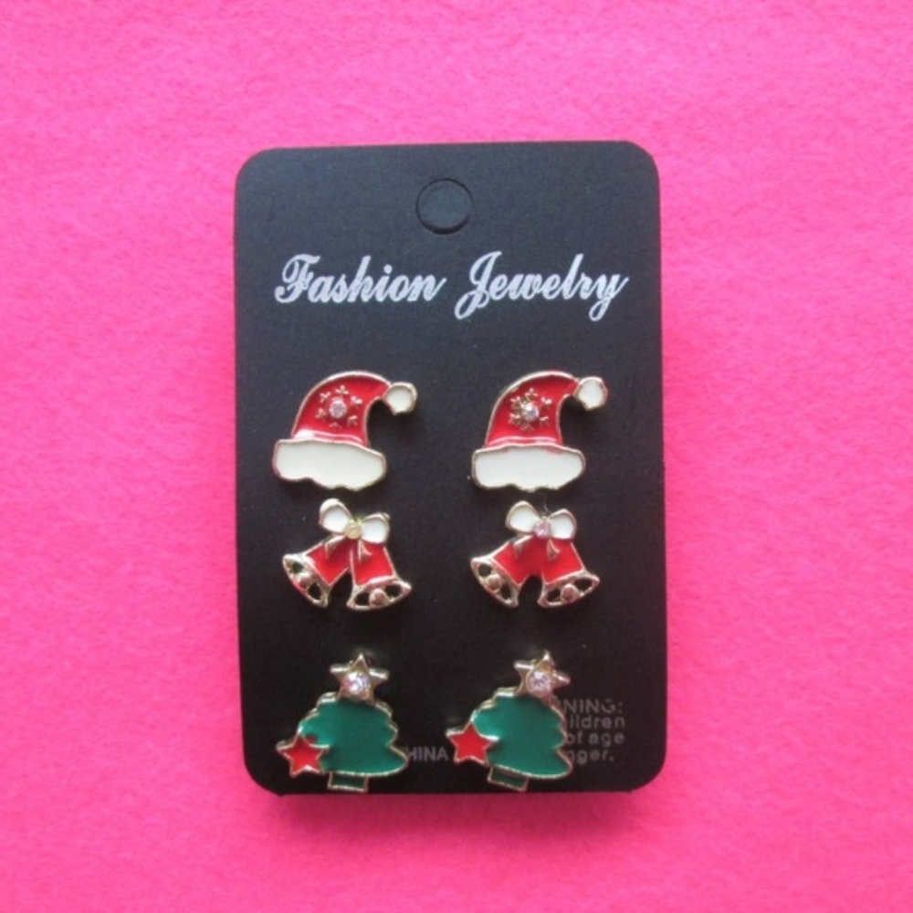 nwt ugly christmas earrings santa hat xmas tree
